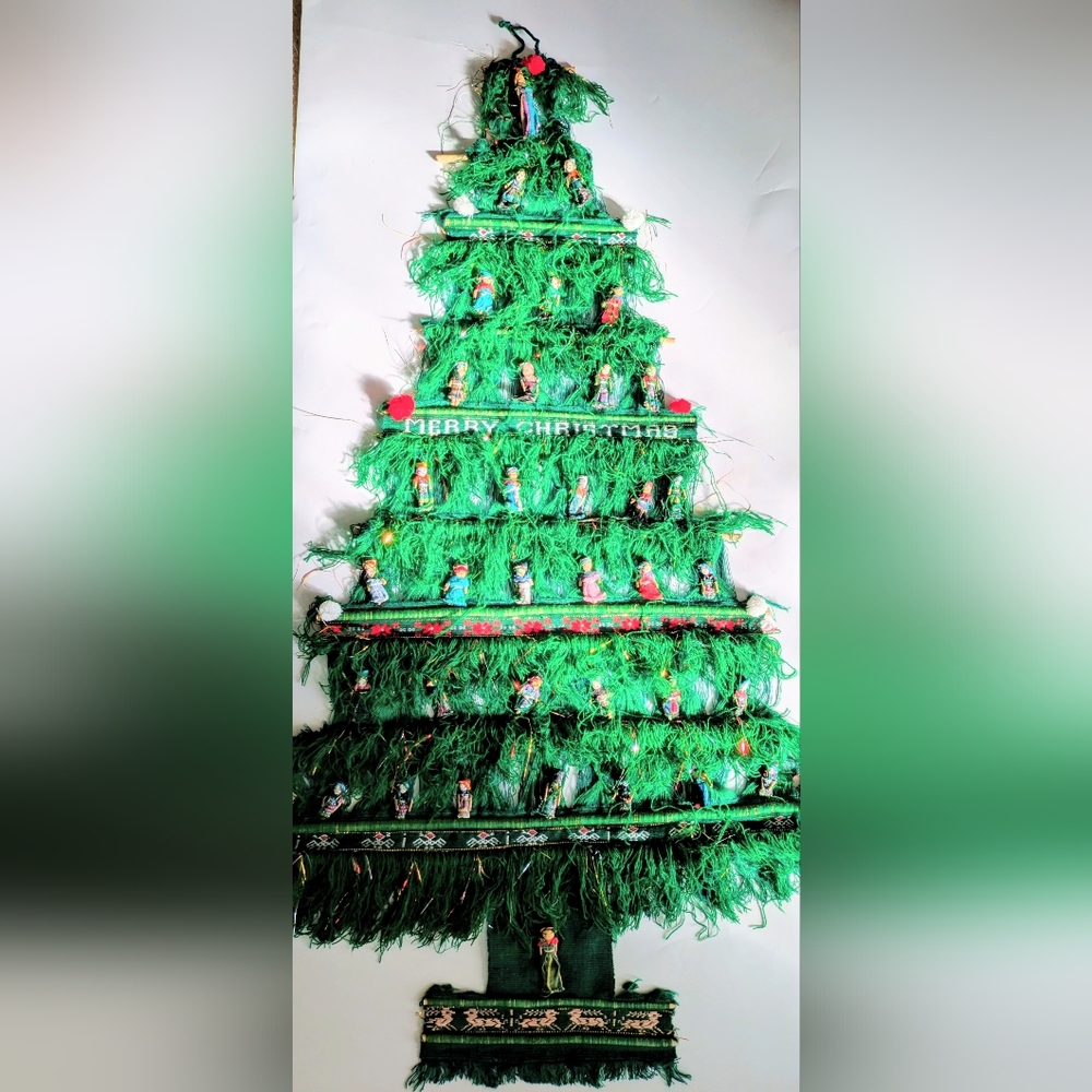 Vintage Artisan Made Guatemalan Christmas Tree with dools